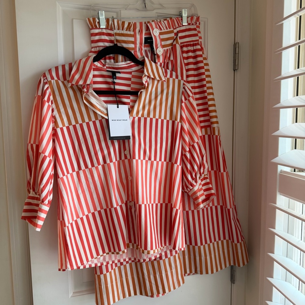 Who What Wear Striped Cotton Poplin Skirt Set NWT XS